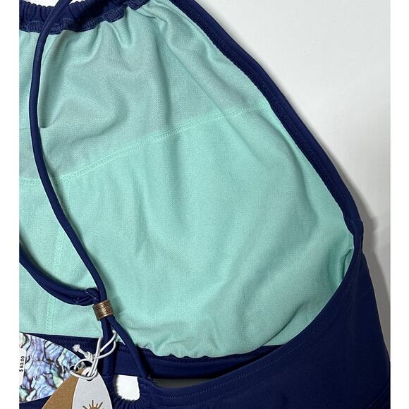 Prana Brina Halter Bikini Swim Top High Neck Size L Navy Blue Designer UPF 50+ - Picture 9 of 9